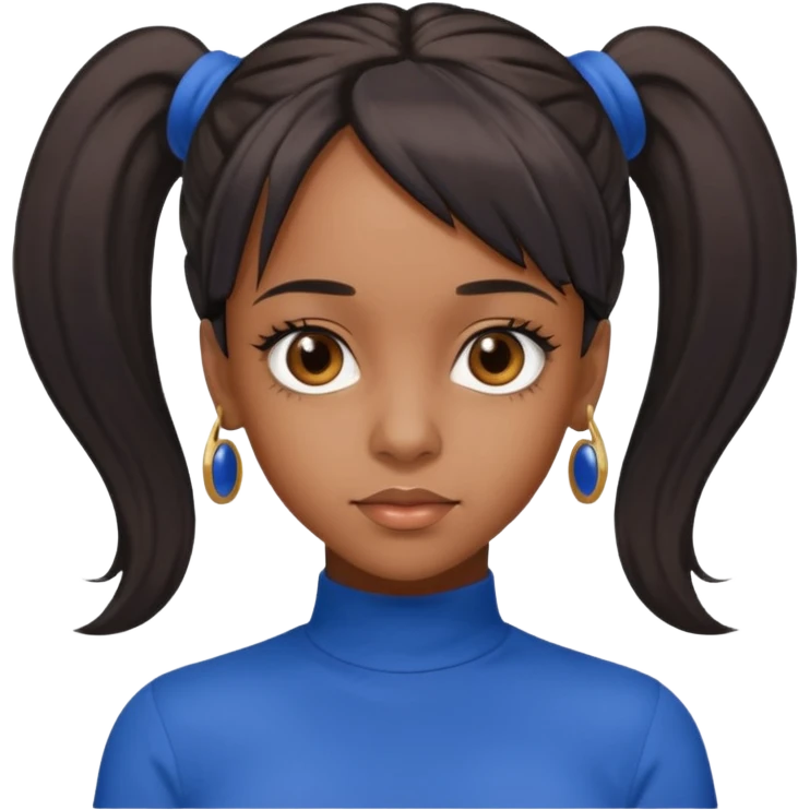 Lisa Left Eye Lopes with dark brown long ponytail hair, brown eyes, blue outfit emoji