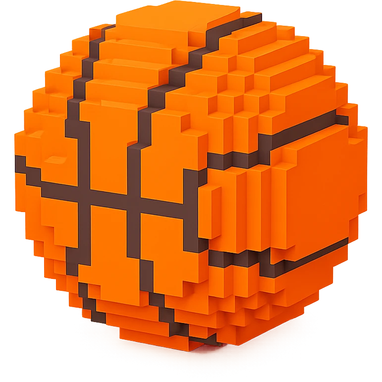 A monochromatic and sleek voxel-style basketball emoji