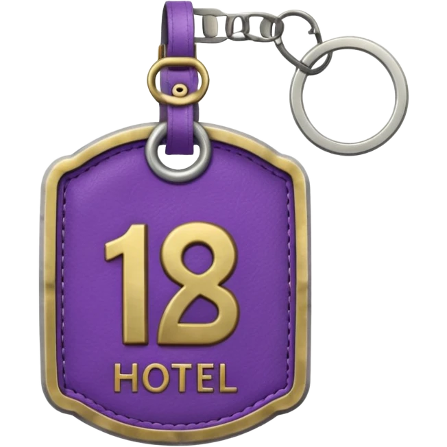 antique silver brass hotel key with large purple leather room number tag emoji