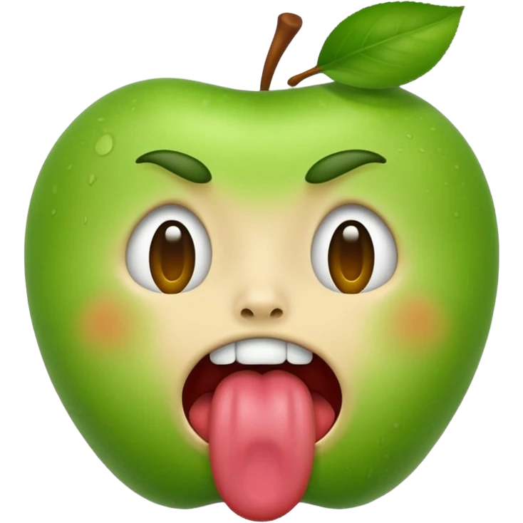 apple emoji style face with tongue out and green cheeks, looking sick, no text emoji