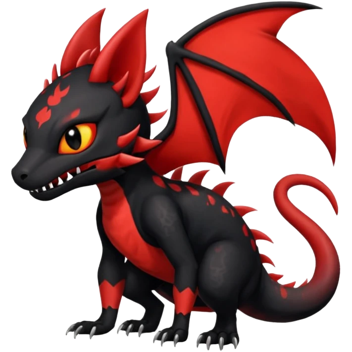 Cherry-Red and Jet-Black Fierce Fiery Mohawked Gothic Salandit-Litten-Torracat-hybrid-creature (full body) emoji
