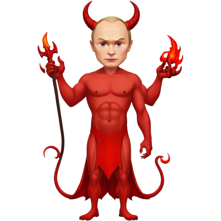 Putin as a devil, full body, detailed devil features emoji