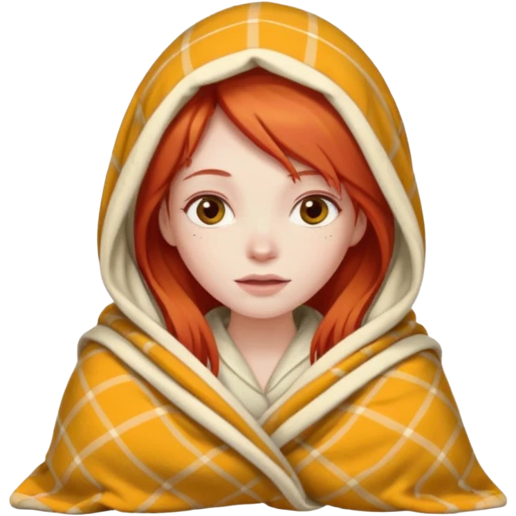 A red hair girl with a blanket over her head emoji