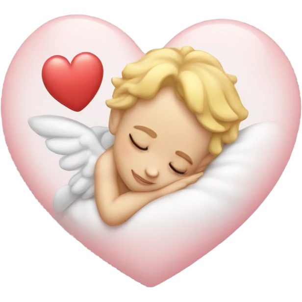 Realistic Photo of pale cupid asleep on a heart emoji