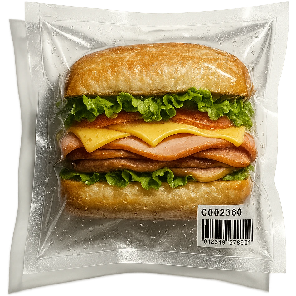 vacuum-sealed sandwich, pressed flat in transparent packaging emoji