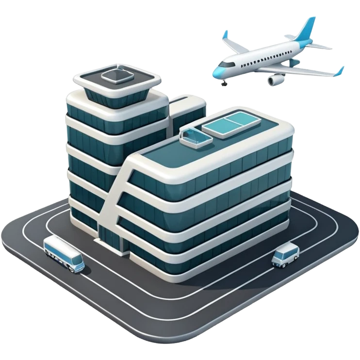 3d terminal building, planes emoji