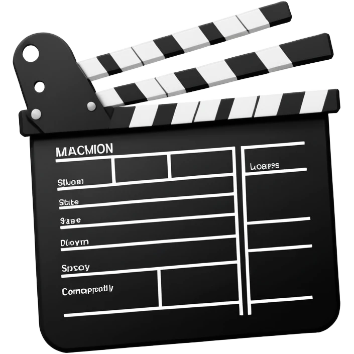 Simple movie slate, black and white rectangles with angled line, abstract geometric design emoji