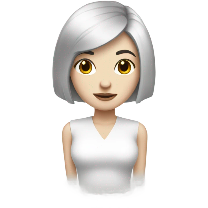 pale skin woman with black hair bob haircut white shirt emoji