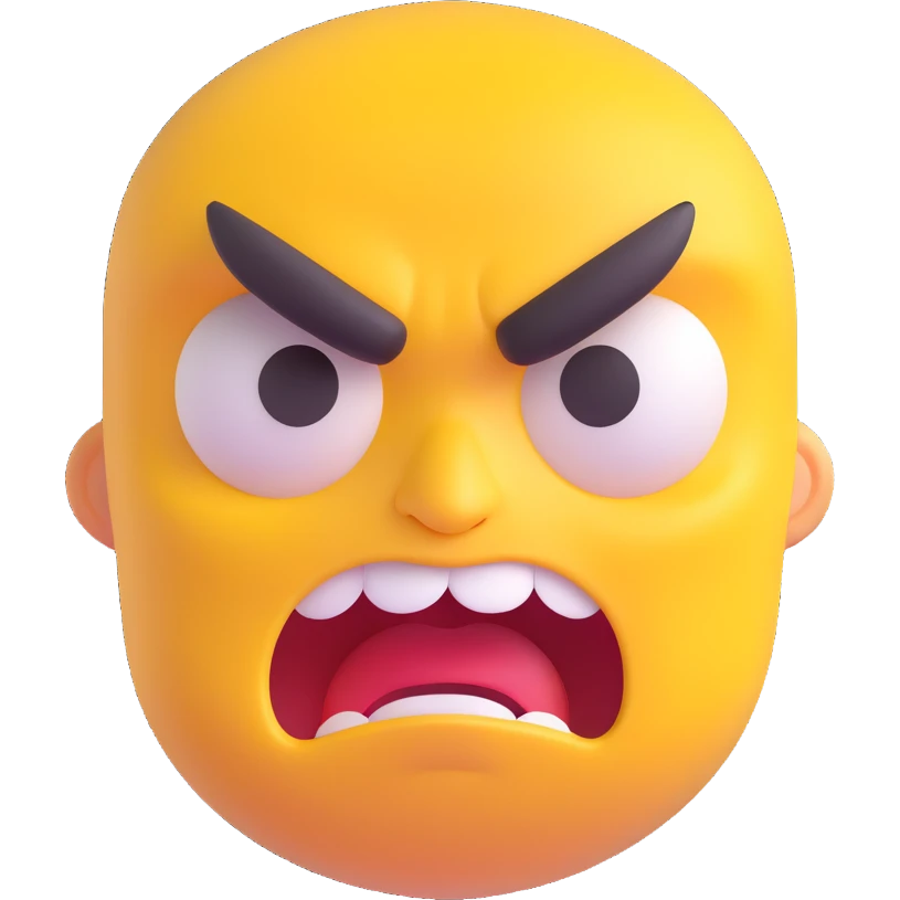 round baby blue and red face with an angry expression, Microsoft 3D Fluent style emoji