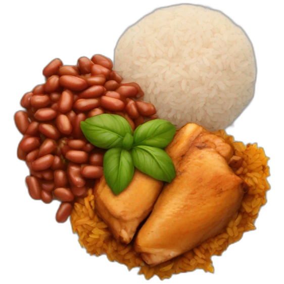 Dominican food plate of rice, stewed chicken and beans emoji