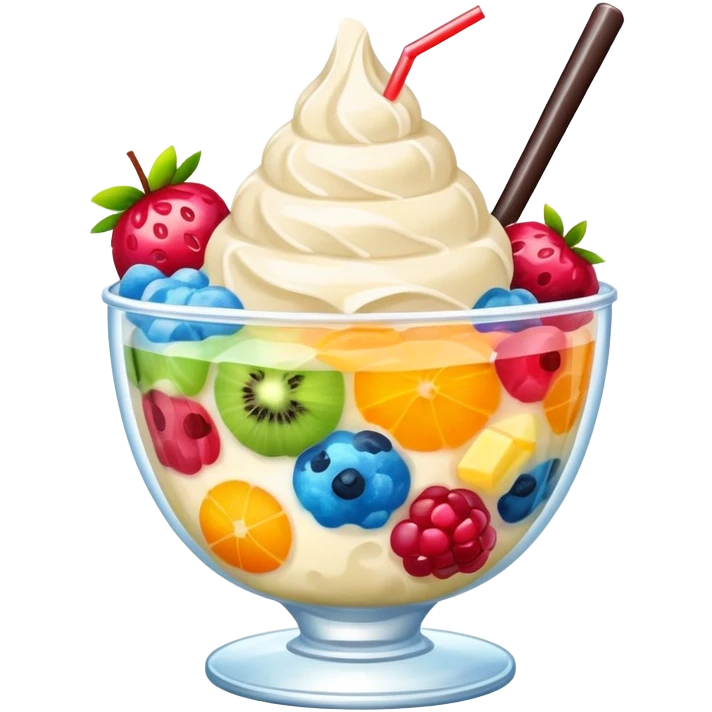 Taiwanese shaved ice dessert with boba, fruit, and condensed milk emoji