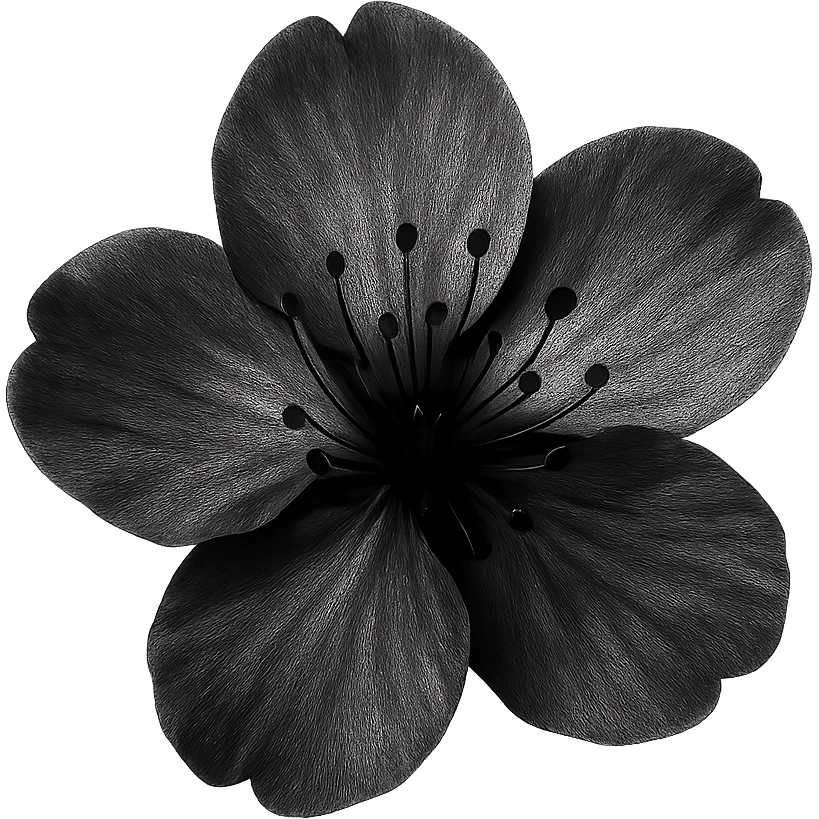 show  one black cherry blossom without a stem , remove background emoji