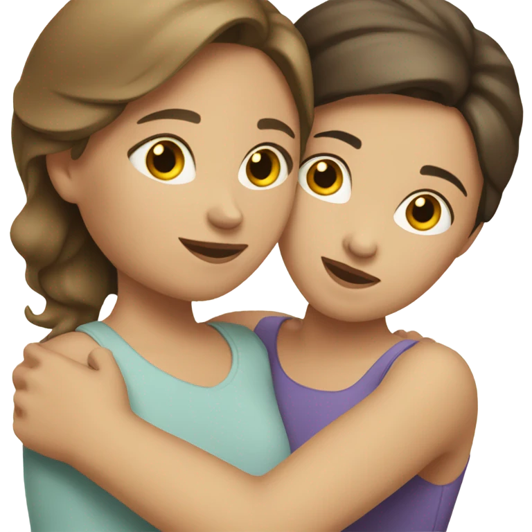 White mom and brunette daughter hugging emoji