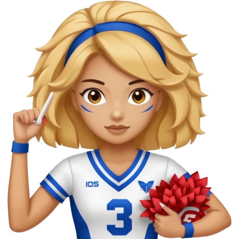 A cheerleader with a uniform with letter that say TRIPLE THREAT emoji