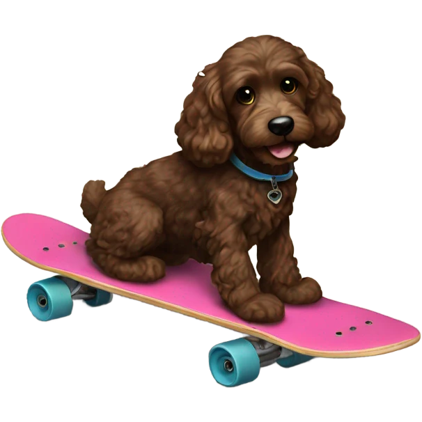 Dark brown Cockapoo on a skateboard emoji