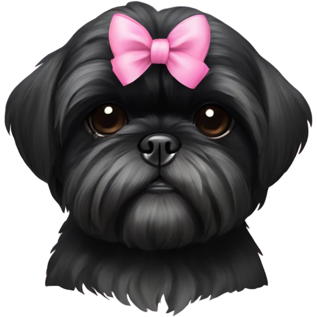 All black Shih Tzu with a pink bow on each ear emoji