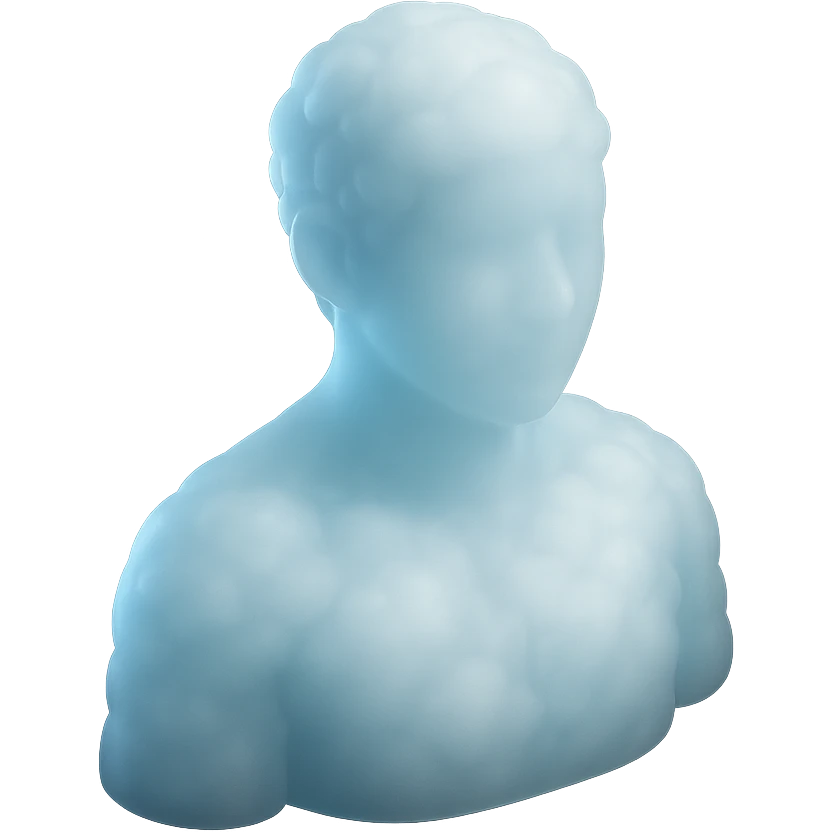 person, shoulder up, front view, entirely made of bright volumetric clouds, matte glass style emoji