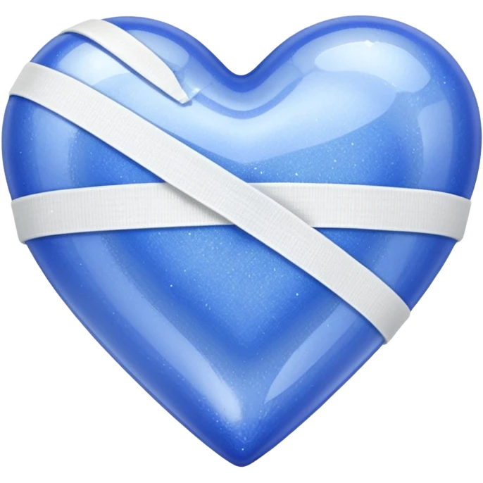 Periwinkle sparkly heart, glassy finish, with one white bandage wrapped around it, high resolution emoji