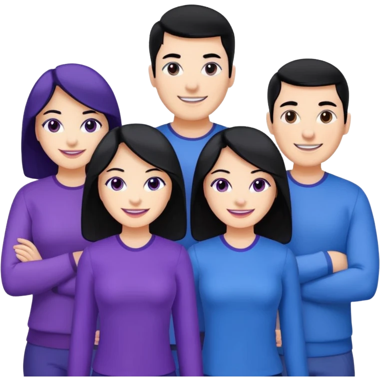 4people 2 men and 2 women. with black hair and white skin. ready to create a team. with blue and purple clothes emoji