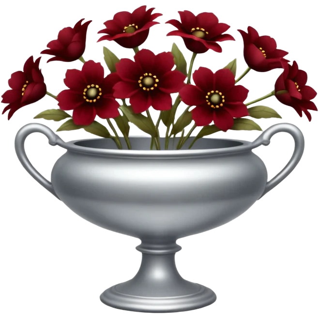 Silver compote vase with dark red flowers emoji