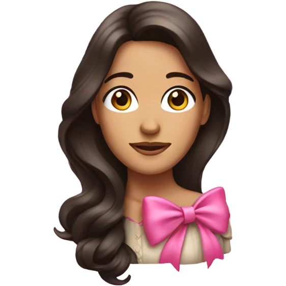 woman with long dark brown hair with big pink bow emoji