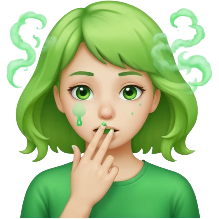 create a girl who is pinching her nose because she is smelling something bad with green fumes around her emoji