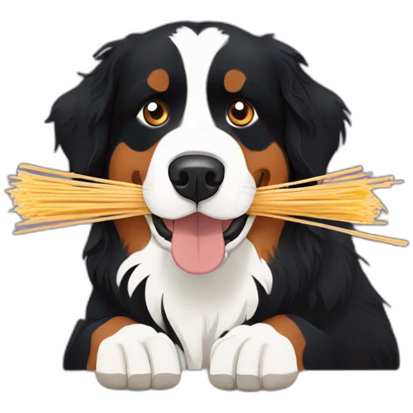 Bernese mountain dog eating spaghettis emoji