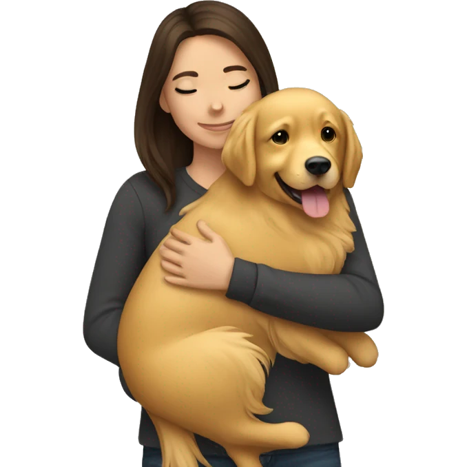 Brunette hugging golden retriever  emoji