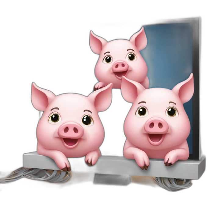 Three pigs with computers emoji