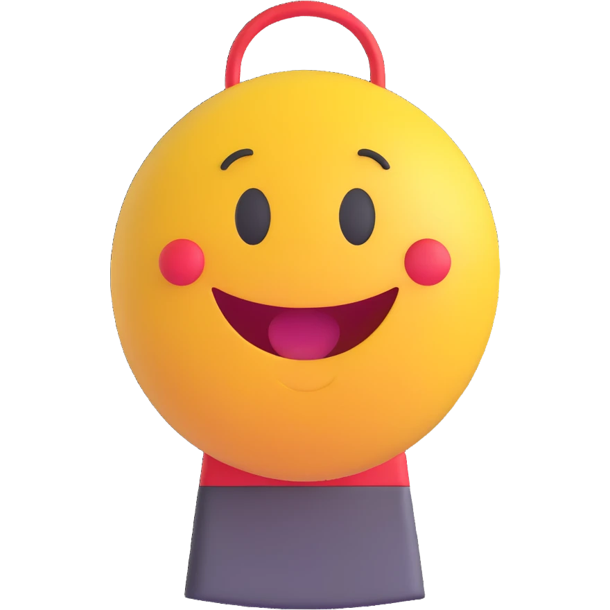 3D smiley emoji, round shape, wearing a sales apron, smiling face emoji