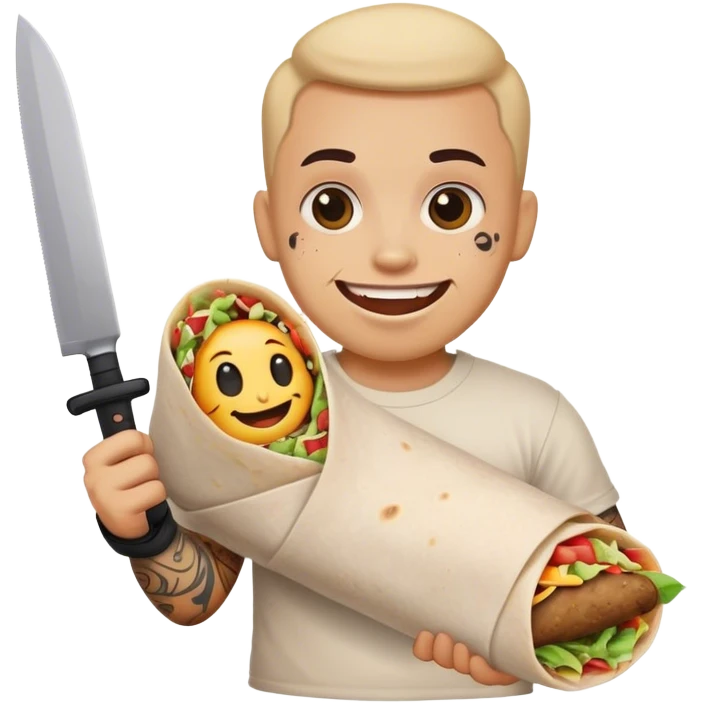 Happy emoji scary with a burrito and knife (tattooed) emoji