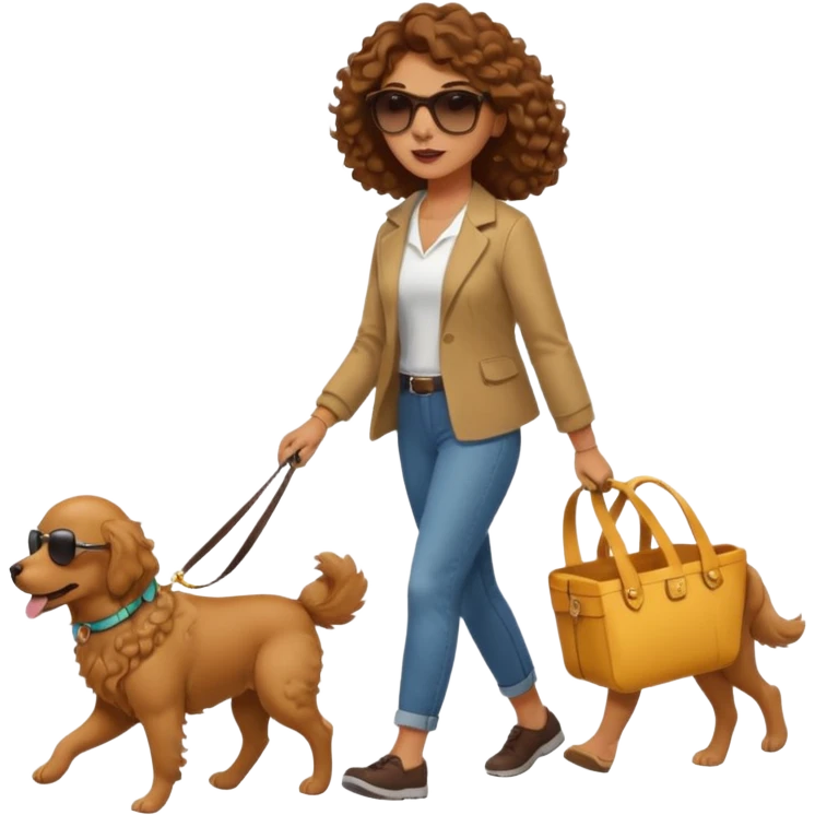 curly hair Woman walk with dog emoji