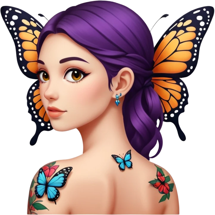 Woman with butterfly tattoo on her back emoji