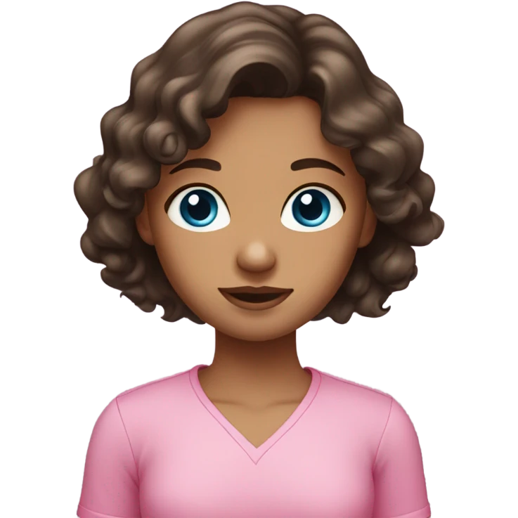 Girl with dark brown hair and blue eyes wavy hair and pink shirt emoji