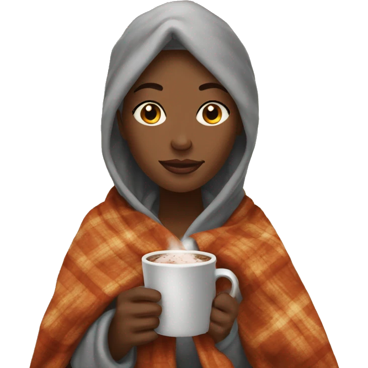 Black women drinking hot cocoa in a warm blanket emoji