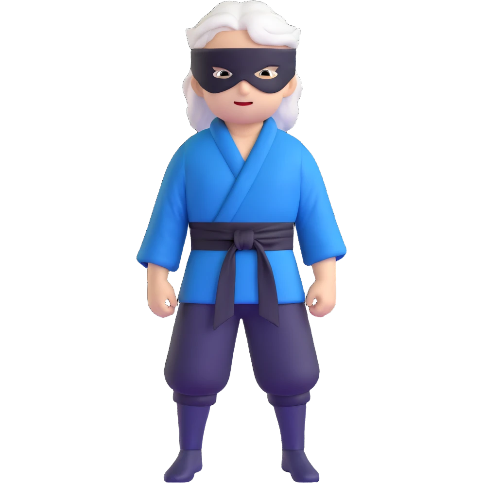 Satoru Gojo from Jujutsu Kaisen with white hair, blindfold, black and blue outfit, confident smirk emoji