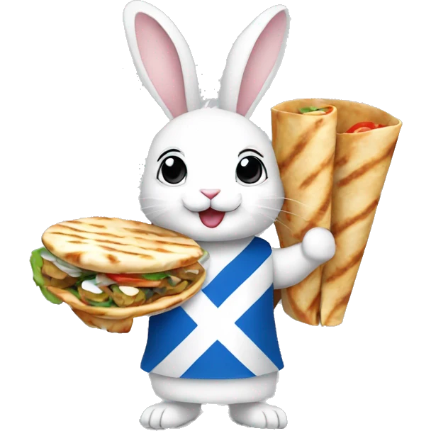 Bunny rabbit wearing Greek flag and holding gyros pita wrap emoji