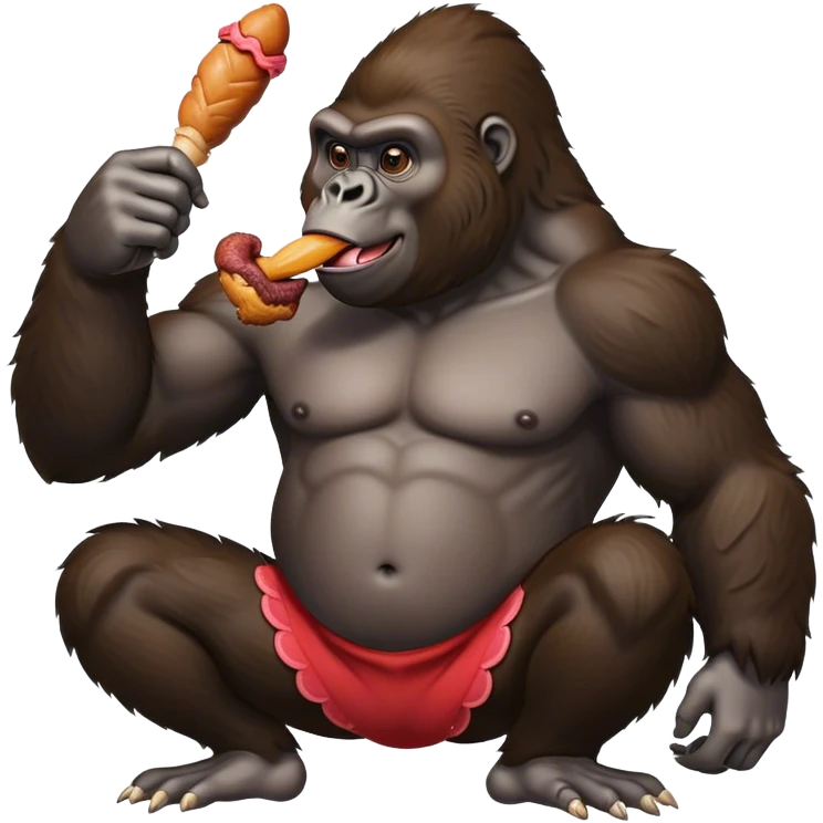 Generate a gorilla eating a chicken leg with hearts emoji