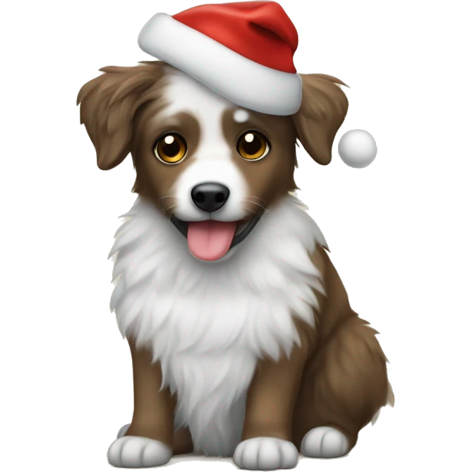 Aussiedoddle wearing a Santa hat emoji