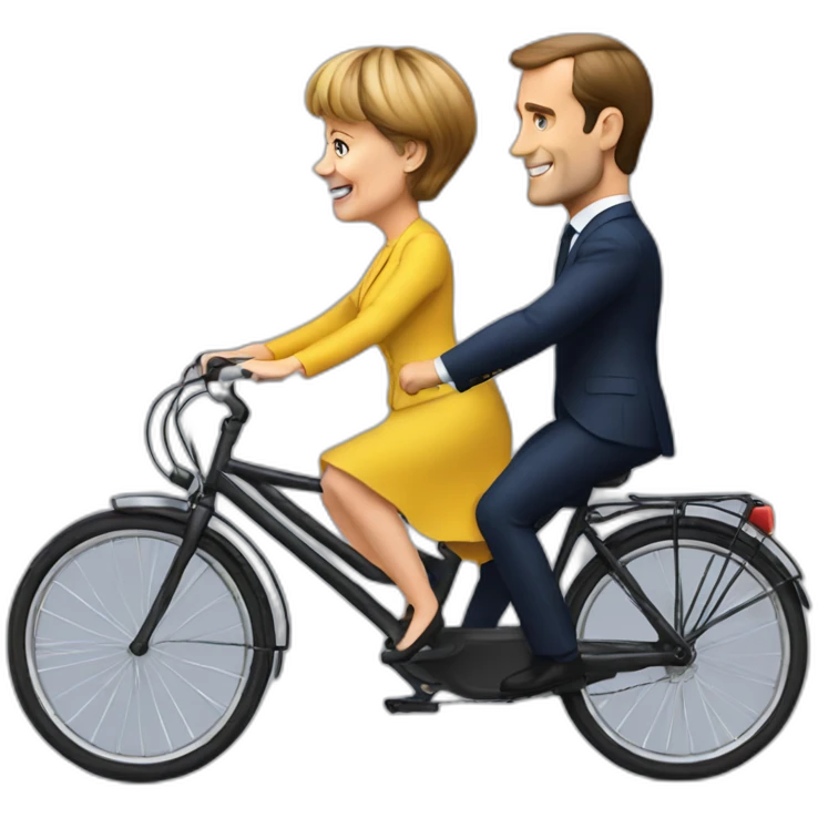 Macron, merkel riding bicycle together emoji