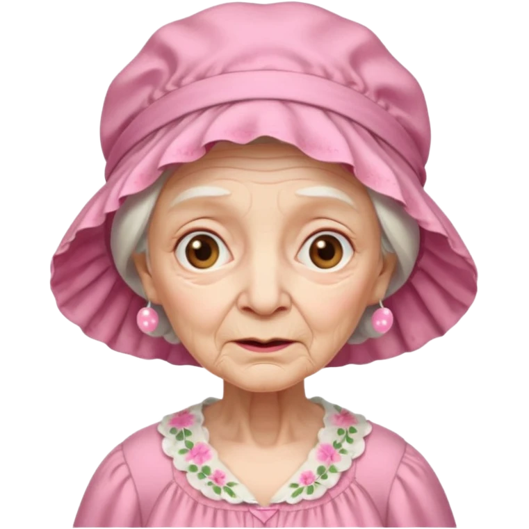 sick old woman with pink night gown, pink bonnet on her head emoji