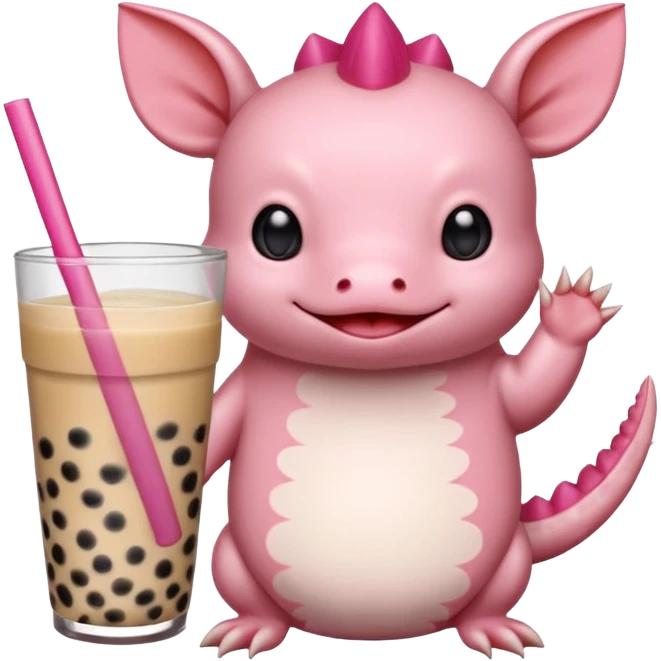 Axolotl waving while drinking boba tea emoji