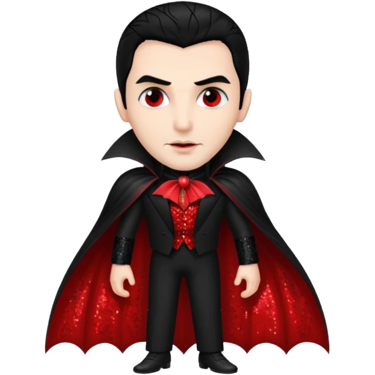 Count Dracula from Universal Monsters with jet black hair, black and red sequin outfit  emoji