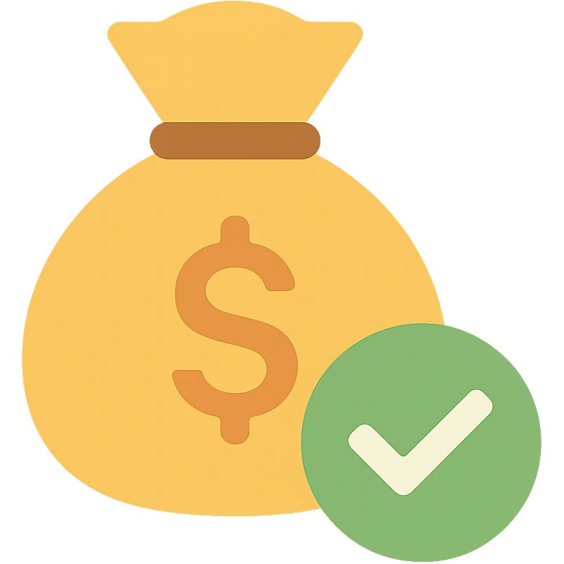 money bag with a green check mark in front of it emoji