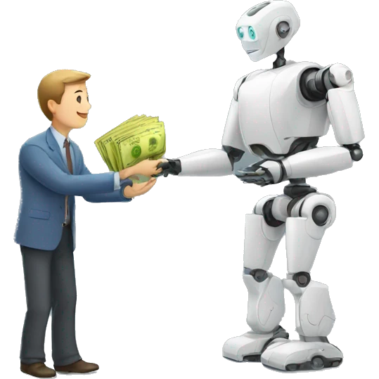 man giving money to robot emoji