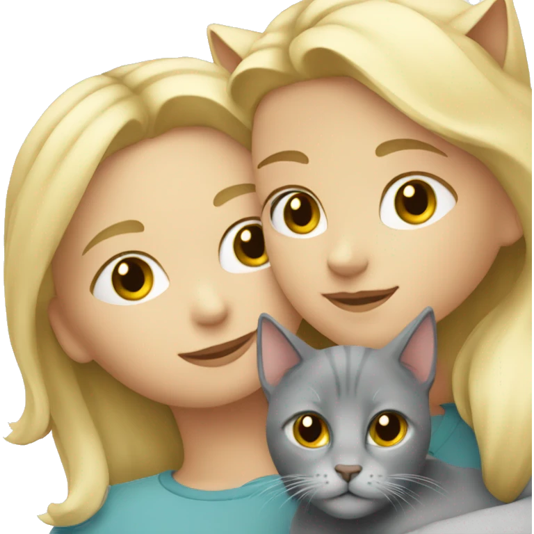 Blond girl cuddling with a grey cat  emoji