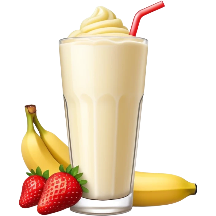 protein shake with banana and strawberries around emoji
