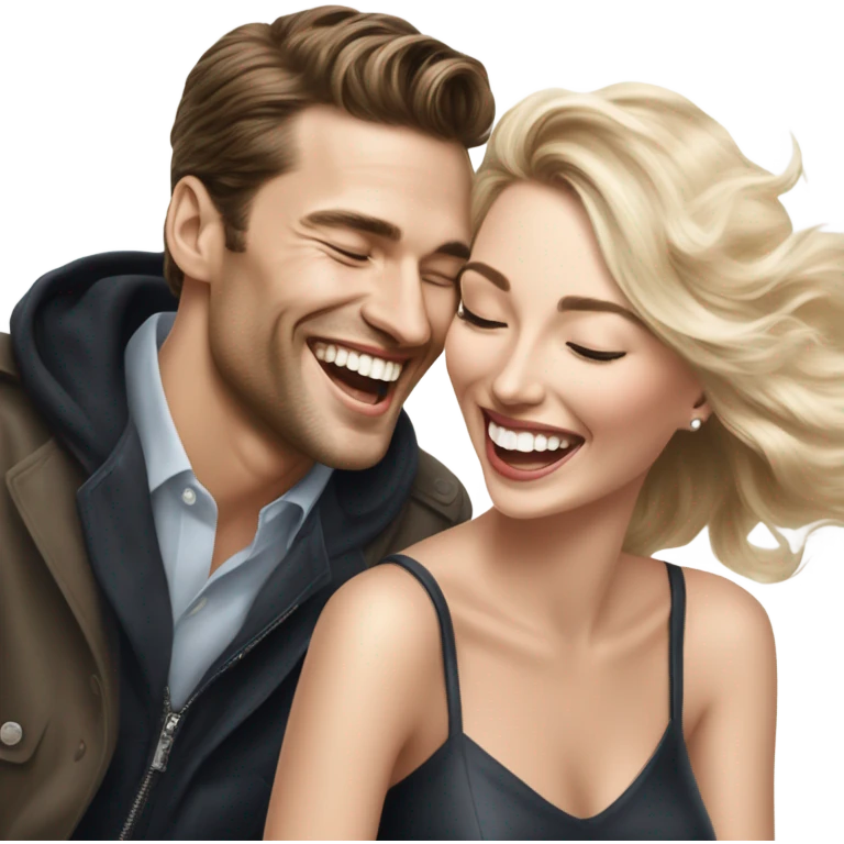 Hyper Realistic beautiful dior model laughing with a handsome male model  emoji