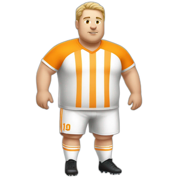 Fat white man play soccer orange emoji