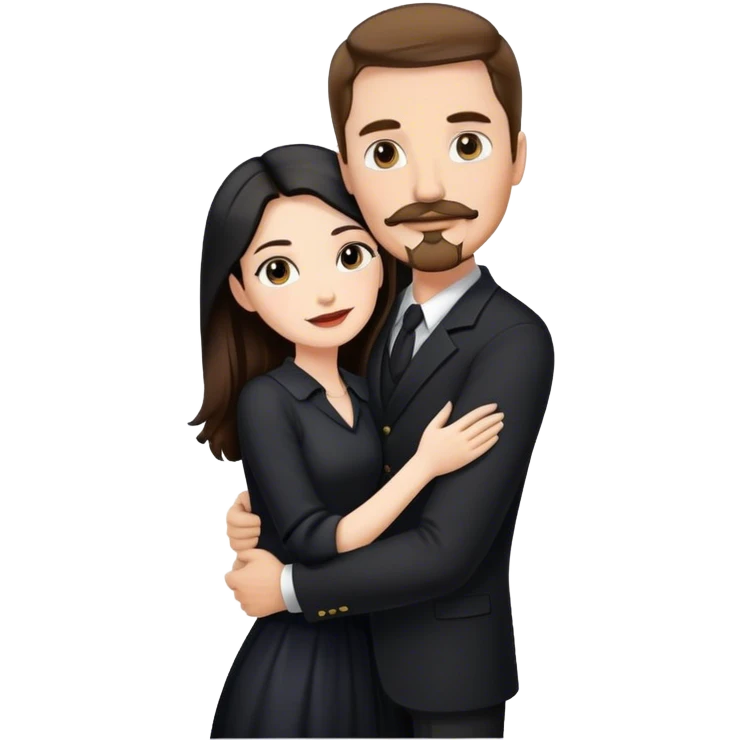 tall white man with brown hair goatee mustache hugging a pale woman with long black hair, wearing elegant clothing emoji